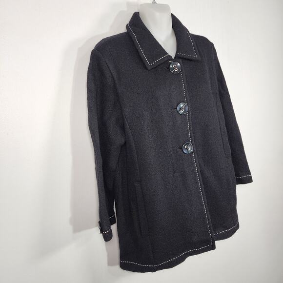 Emma James Womens Boiled Wool Jacket Size Medium Black Button Front 3/4 Sleeve - Picture 4 of 11